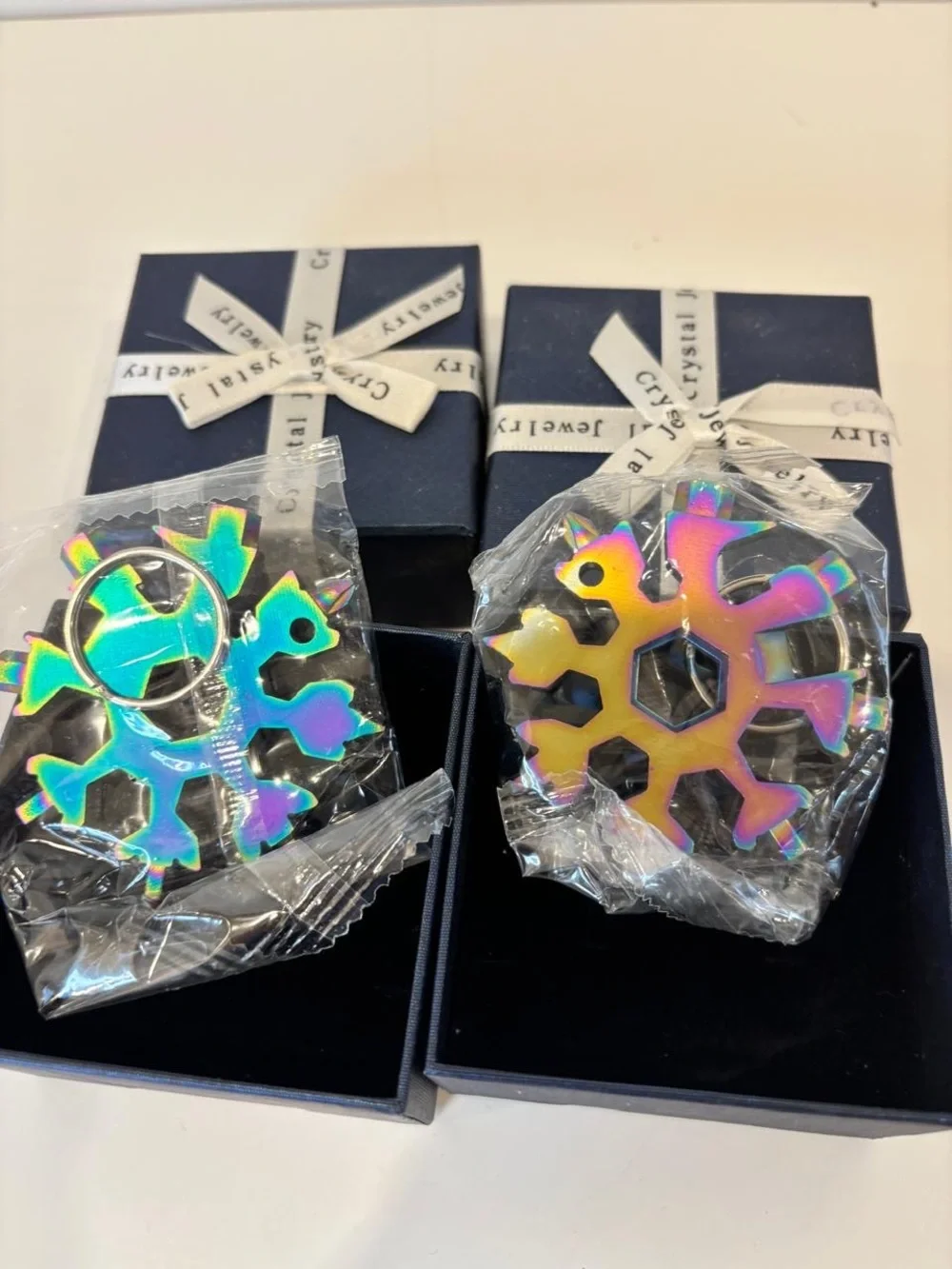 New 2-Pack Rainbow Snowflake Multi-Tool Keychain EDC Bottle Opener